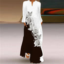 the RUNWAY BOHO - Elegant Bohemian Retro Style Large Swing Long V-Neck Long Sleeved Pocket Printed Loose Dress for Women