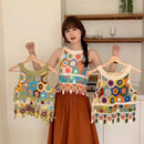 the KNITTED TANK - Women Short Crocheted Tassels Summer Bohemian Hollow Knitted Vest Crop Top Floral Sleeveless Cami O-Neck Beach Top