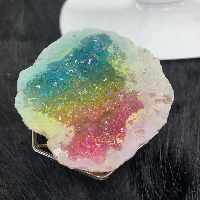 the RAINBOW STONE - 1PC Natural Red/Yellow/Blue Plating Crystal Geode, Home Decoration, Desktop Ornament, Fragrant Stone, Fish Tank Landscaping