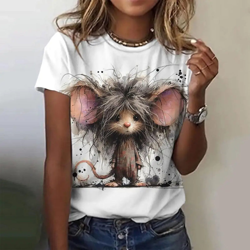 Women's T Shirt Rabbit Print Casual Short Sleeve 3d T-Shirts Summer Fashion Streetwear O Neck Pullover Female Oversized Clothing