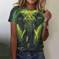 the SAGE - Women's Fashion Vintage Elephant Pattern 3D Printed Short Sleeves Round Neck Tops T-Shirts