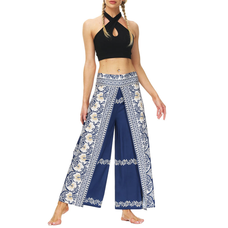 Women's Casual Soft Slit Leg Pants, Harem Dance, Beach Boho Baggy Yoga Pants, Lady Loose Wide Leg Wrap Long Pants, Summer