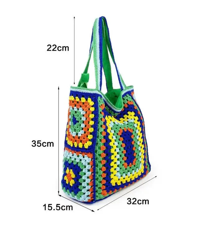 the CANCUN BOHO - Bohemian Crochet Women Shoulder Bags, Knitting Large Capacity Tote Bag, Casual Lady Handbags, Big Shopper Purses/Summer Beach Bags