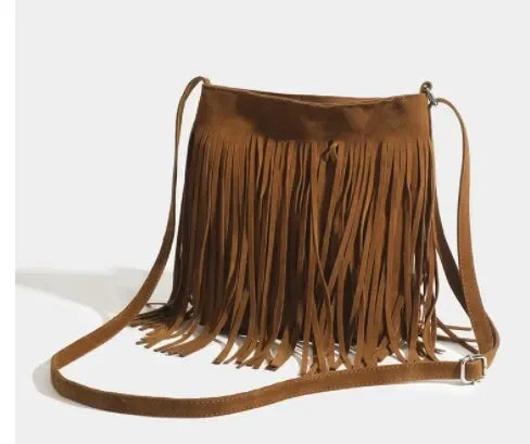 the TASSEL BOHO - Boho Style Fringe Crossbody Bag, Vintage Suede Shoulder Bag, Women's Large Capacity Casual Fringe Postman Shoulder Bag