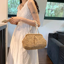 the BEAN BAG BOHO - Women Straw Crossbody Bag Clutch Purse, Weaving Shoulder Bag, Versatile Small Beading Handbag, Rattan Boho Summer Beach Woven Bag