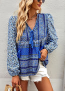 the BAGGY BOHO - Boho Floral Blouse V-Neck Tassel Long Sleeve Bohemian Summer Fashion Shirt for Women