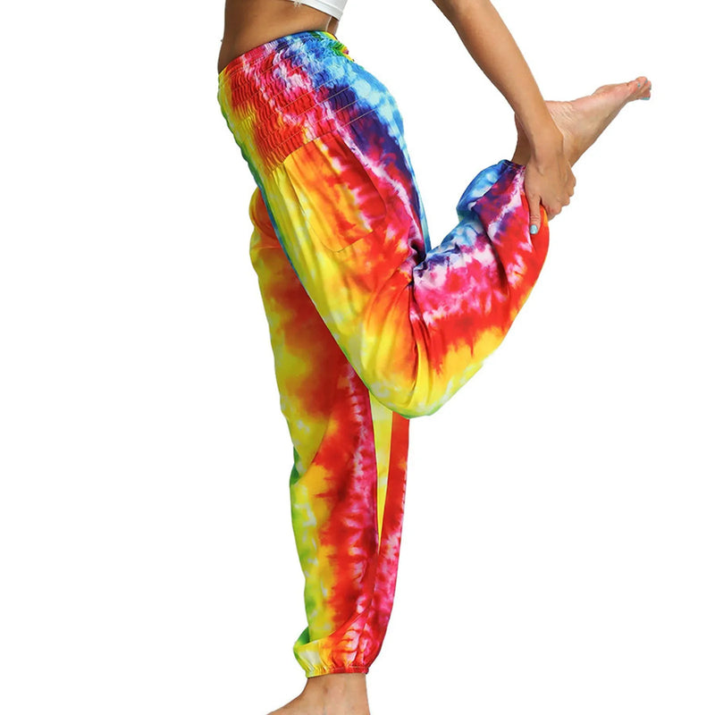 Women'S Pants Women'S Sweatpants Hippie Bohemian Palazzo Yoga Scrunched Bottom Women'S Tie Dye Harem Pants Vetement Femme