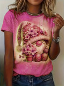 the HAPPY GNOME - Gnomes Printed Comfortable Crew Neck Short Sleeves Summer Style Casual T-Shirts for Women