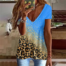 the COUGAR - Fashion Leopard 3D Print Short Sleeve V-Neck Oversized T-Shirts for Women