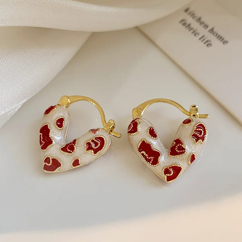 the SWEETHEARTS - Trendy Red Dripping Oil Heart Hoop Earrings for Women/Girls, Elegant Love Dangle Earrings Jewelry Gift