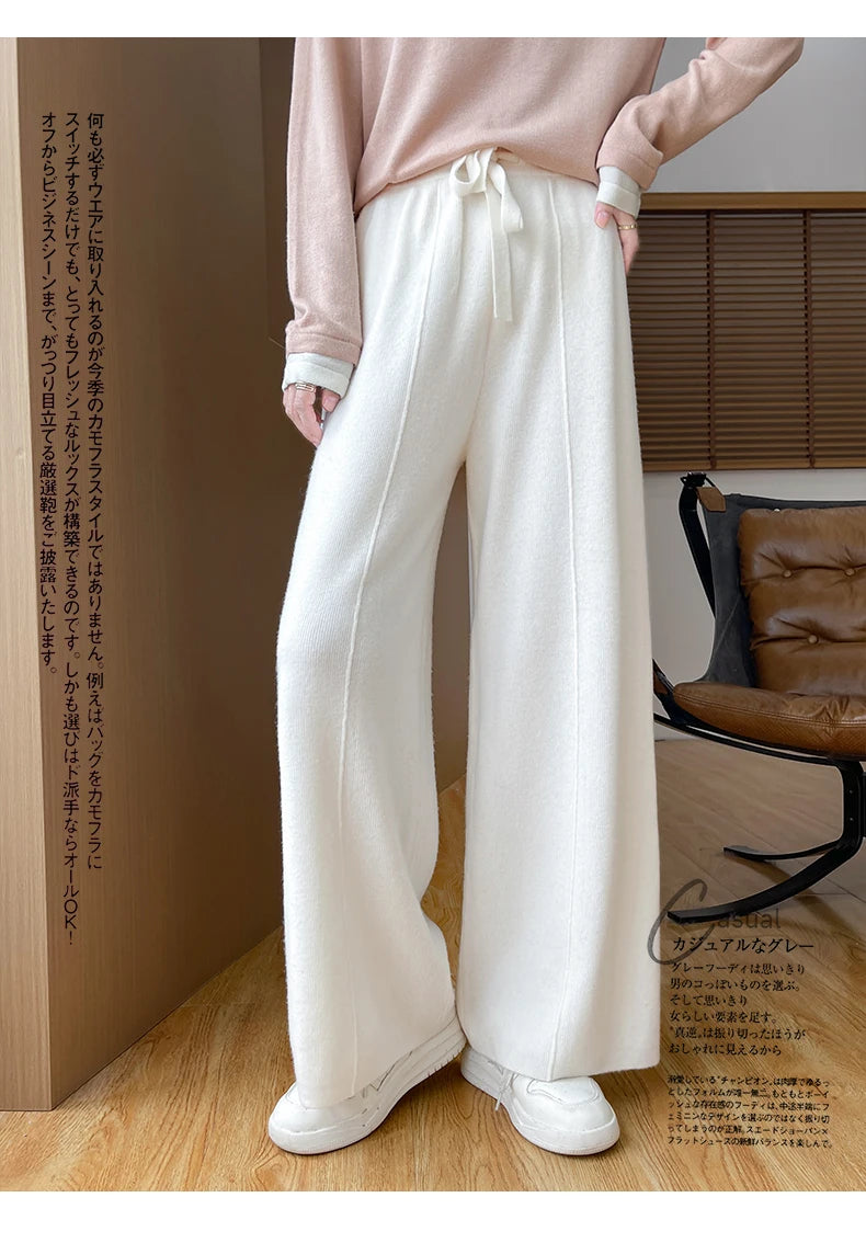 2024 Autumn/Winter New Knitted Women's High Waist Pants,Casual And Loose.  Straight Leg, personalized Floorpants With Elasticity