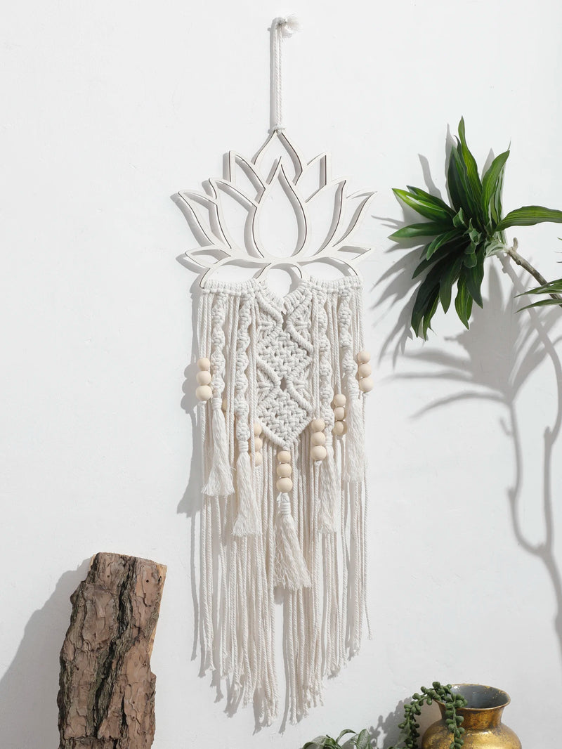 the LOTUS FLOWER - Lotus Macrame Wall Hanging, Boho Macrame Dream Catcher, Large Craft Ornament for Dorm/Home/Bedroom/Apartment/Room Decoration Gift