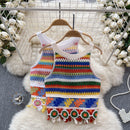 the HIPPIE BOHO - Bohemian Rainbow Knit Hooked Flower Hollow Out Sleeveless Summer Beachwear Colorful Camis
