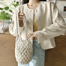 the BOAT BOHO - Fashion Boho Handmade Woven Crochet Tote Purse, Women Bucket Top-Handle Handbags, Beach Casual Solid Hollow Out Shoulder Bags