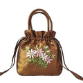 the SATCHEL - Retro Elegant Satin Silk Embroidery Totes for Women, Floral Drawstring Handbag, Woman Purse/Wallet Small Tote Bags