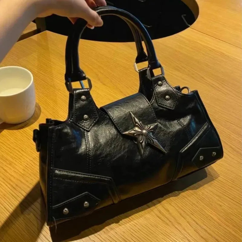 the WESTERN STAR - Gothic Star Girl Black Bag, Women Vintage Handbag, Fashion Shoulder Bag, Large Capacity PU Crossbody, Goth Purse/Punk Tote Bags