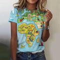 World Map Pattern Print Women's T-shirts Casual O-neck Summer Loose Short Sleeves T shirt 2024 Funny Women Clothing Pullover