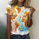 the ATLAS - Women's World Map Pattern Print Casual O-Neck Loose Short Sleeves T-Shirts