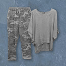 the CAMO SET - Tops/Pants Set Comfy Cotton Blend Quarters-Sleeve Breathable Elastic Waist Outfit Suit Shirt/Pants Set