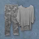 the CAMO SET - Tops/Pants Set Comfy Cotton Blend Quarters-Sleeve Breathable Elastic Waist Outfit Suit Shirt/Pants Set