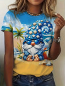 the HAPPY GNOME - Gnomes Printed Comfortable Crew Neck Short Sleeves Summer Style Casual T-Shirts for Women