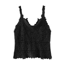 the DAINTY DAMSEL - Women Vintage V-Neck Vest Tops Summer Sleeveless Crochet Tops Hollow Lace Knitted Sling Camisole Tops
