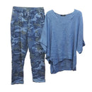 the CAMO SET - Tops/Pants Set Comfy Cotton Blend Quarters-Sleeve Breathable Elastic Waist Outfit Suit Shirt/Pants Set