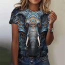 the SAGE - Women's Fashion Vintage Elephant Pattern 3D Printed Short Sleeves Round Neck Tops T-Shirts