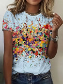 the SPLATTER - Colorful Abstract Print O-Neck Casual Short Sleeve Oversized T-Shirts for Women
