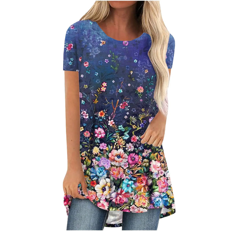 New Colourful Floral 3D Print T-Shirts Streetwear Women Casual Short Sleeve T Shirt Oversized Tunic Y2K Tops Tees Woman Clothing