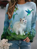 the FLORAL WHISPER - Casual and Fashionable Flower Pattern Printed Round Neck Casual Long Sleeved Shirts for Women