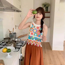 the KNITTED TANK - Women Short Crocheted Tassels Summer Bohemian Hollow Knitted Vest Crop Top Floral Sleeveless Cami O-Neck Beach Top