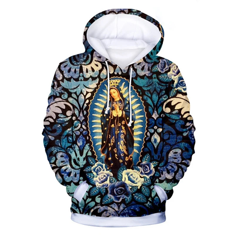 Virgin Mary 3D Print Hoodies Women Men Retro Streetwear Oversized Pullovers Y2k Hoodie Harajuku Sweatshirts Woman Tops Clothing