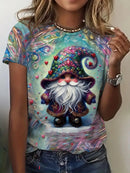 the HAPPY GNOME - Gnomes Printed Comfortable Crew Neck Short Sleeves Summer Style Casual T-Shirts for Women