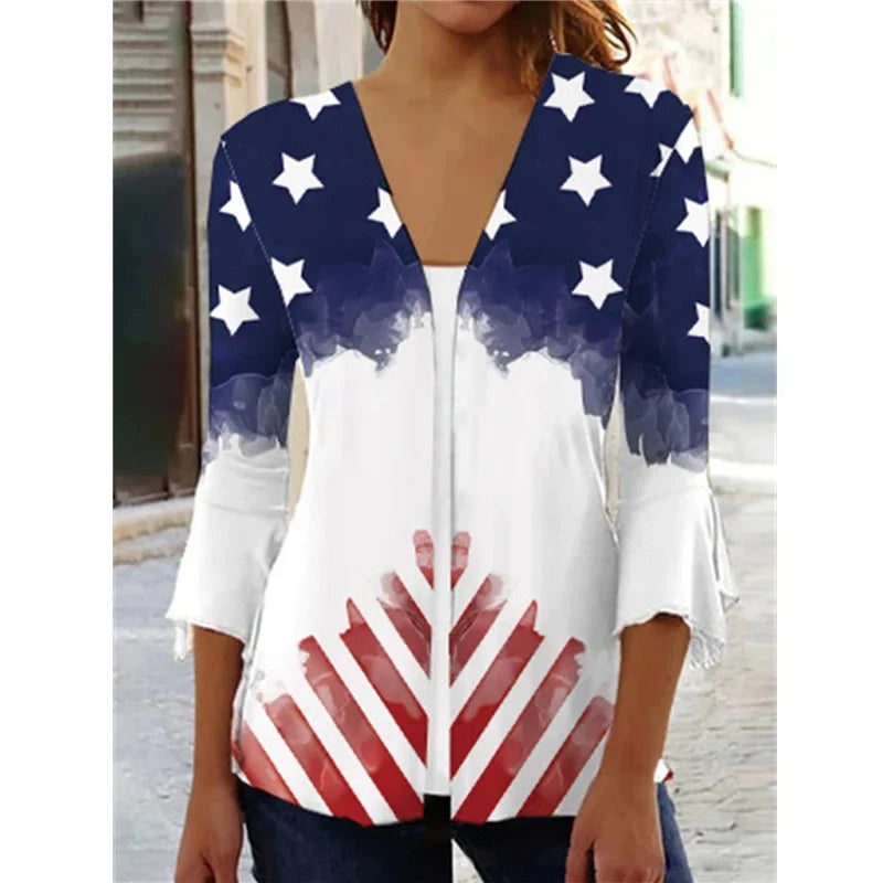 the VINTAGE BOHO - Women's Spring/Autumn Vintage Floral Print Knitted Cardigan Fashion Elegant V-Neck 3/4 Sleeve Tunic Sweater Coats