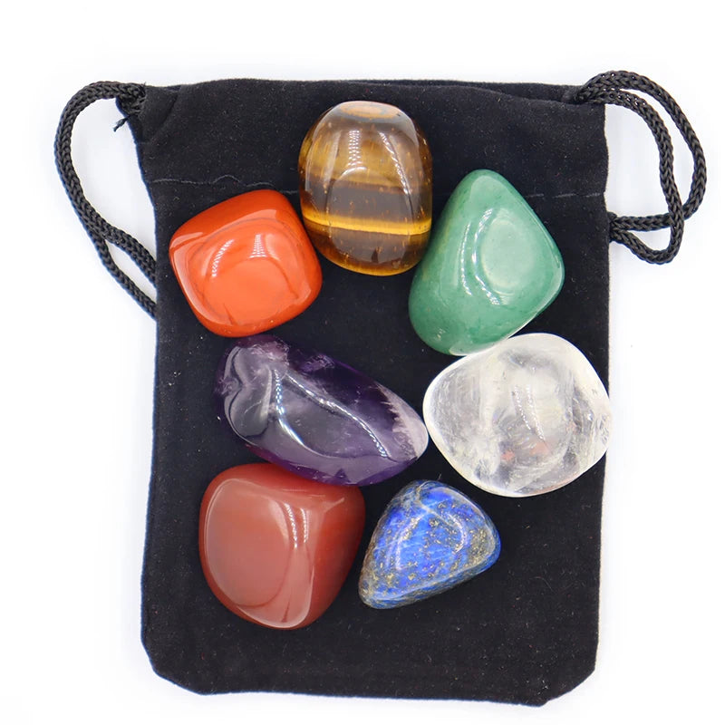 the CHAKRA STONES - 7Pc/Set Natural Crystal Yoga Polished Energy Stone Agate Chakra Reiki Healing Home Decoration Collection Popular Stones