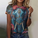the SAGE - Women's Fashion Vintage Elephant Pattern 3D Printed Short Sleeves Round Neck Tops T-Shirts