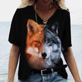 Women's T-shirts Animal Wolf 3d Print Tshirt Women Fashion T-shirt V-Neck Graphic T Shirts Women's Clothing Female Tops Summer