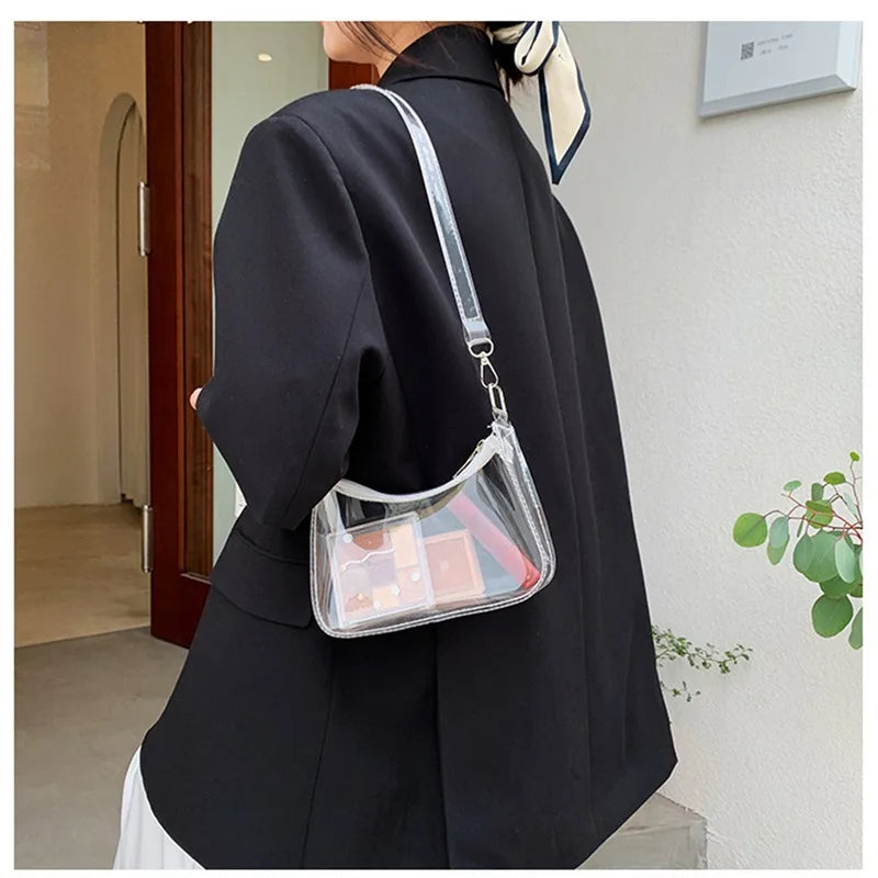 the NEON BAG - Clear Jelly Shoulder Bag for Women, Small Zipper Underarm Purses & Fashion Handbag