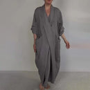 the WRAP BOHO - Spring/Fall Maxi Robe Baggy Cross V Neck Large Pocket Retro A-Line Bohemian Maxi Dress