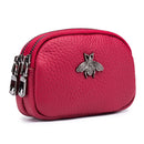the BEE BAG - Women Cowhide Double Zipper Portable Wallets, Bag Bee Card Hoder Lipstick Case Leather Mini Earphone Coin Purse