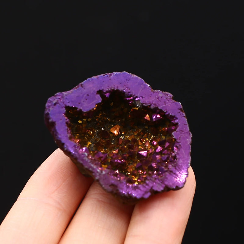 1PC Natural Agate Electroplated Cornucopia Crystal Cave Raw Stone Bare Stone Display A Mineral Specimen Home Decoration Fortune