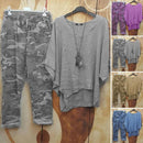 the CAMO SET - Tops/Pants Set Comfy Cotton Blend Quarters-Sleeve Breathable Elastic Waist Outfit Suit Shirt/Pants Set