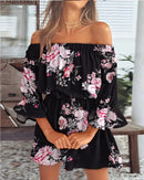 the BONFIRE BOHO - Women's Sexy Summer Off Shoulder Floral Blouses Boho Casual Backless Slash Neck Mini Sundress