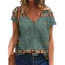 the TURQUOISE - Summer Western Aztec Graphic 3D Print V-Neck Casual Oversized T-Shirts for Women
