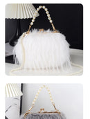 the FURBIE - Designer Women's Handbag with Tassel, Luxury Plush Evening Bags with Pearl Chain, Ladies Purse Tote Bag, Fashion Crossbody Bag