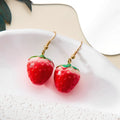 the STRAWBERRY FIELDS - Delicate Red Strawberry Flower Drop Earrings for Women, 3D Simulated Fruit Green Leaves Earrings