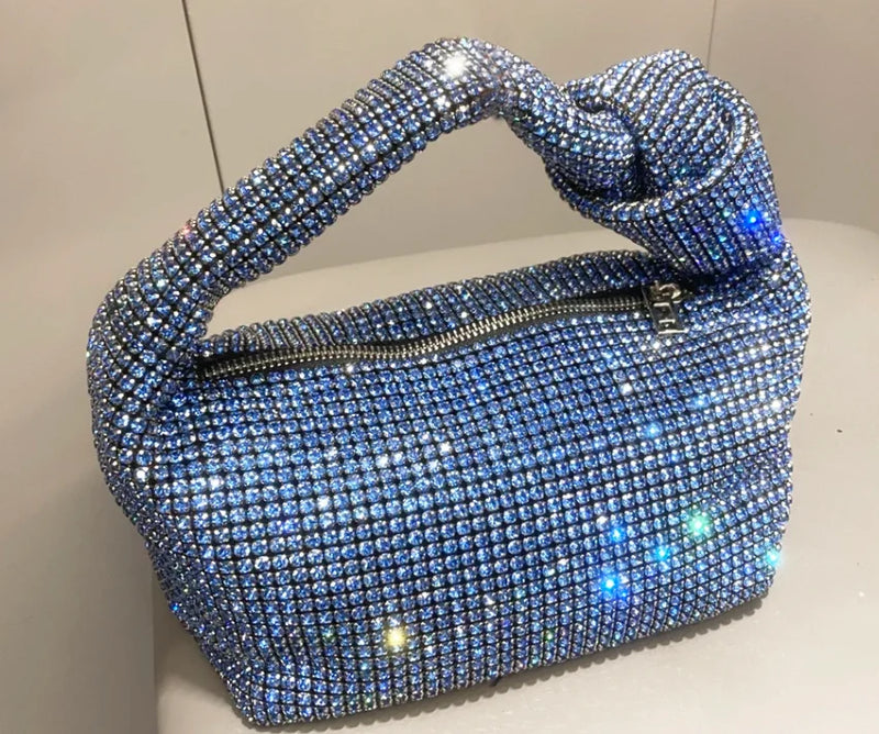 the KNOTTED RHINESTONE - Handle Rhinestones Knot Evening Bags, Silver Crystal Top Handle Bag for Women, Purses and Handbags Luxury Designer Handbag Tote