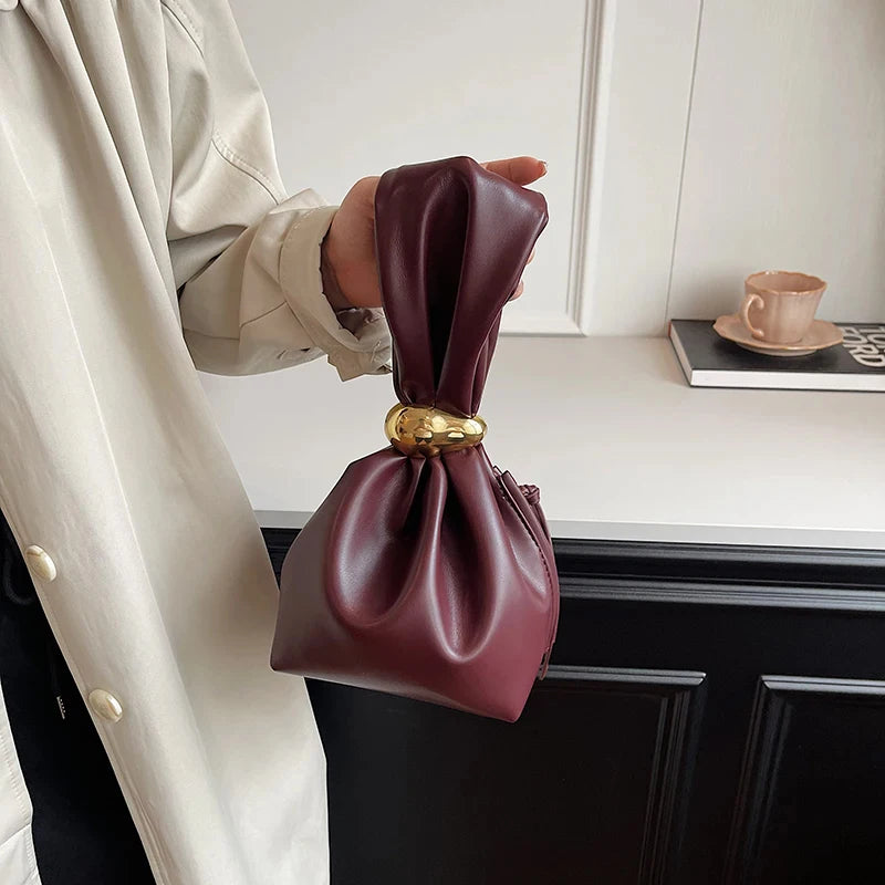 the WRIST BAG - Design Mini PU Leather Dumpling Niche Clutch Bags for Women, Fashion Knotted Female Retro Shoulder Bag Wrist Handbags and Purses