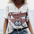 Hot US Route 66 Pattern 3D Print Women's V-Neck T-shirts Casual Lady Short Sleeve Oversized Pullover Fashion Tops Women Clothes